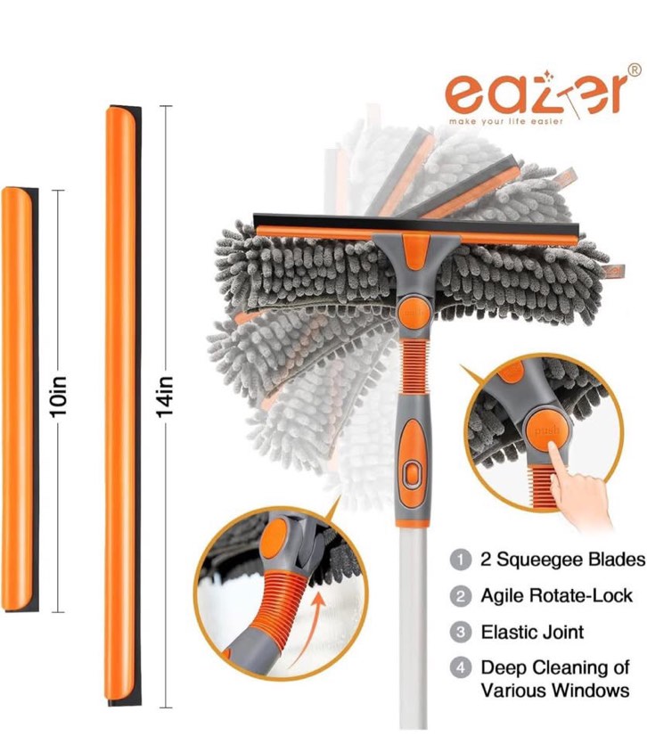 Condition photo showing New/Like New for 64'' Squeegee Window Cleaner 2 in 1 Rotatable Window Cleaning Tool Kit with Telescopic Pole, Window Washing Equipment with Bendable Head for Indoor/Outdoor Window and Car Glass