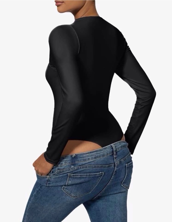 Condition photo showing New/Like New for Women's Square Neck Long Sleeve Bodysuit Sexy Thong Double-Lined Top Size XL