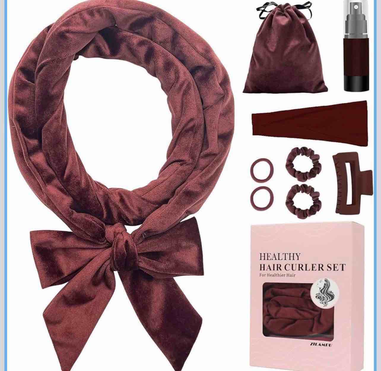 Condition photo showing New/Like New for Hair Curler Headband, No Heat Overnight Hair Curler, 70" Long Velour Lazy Hair Curls Roller Wrap for Women Girls Long Hair - Reddish Brown
