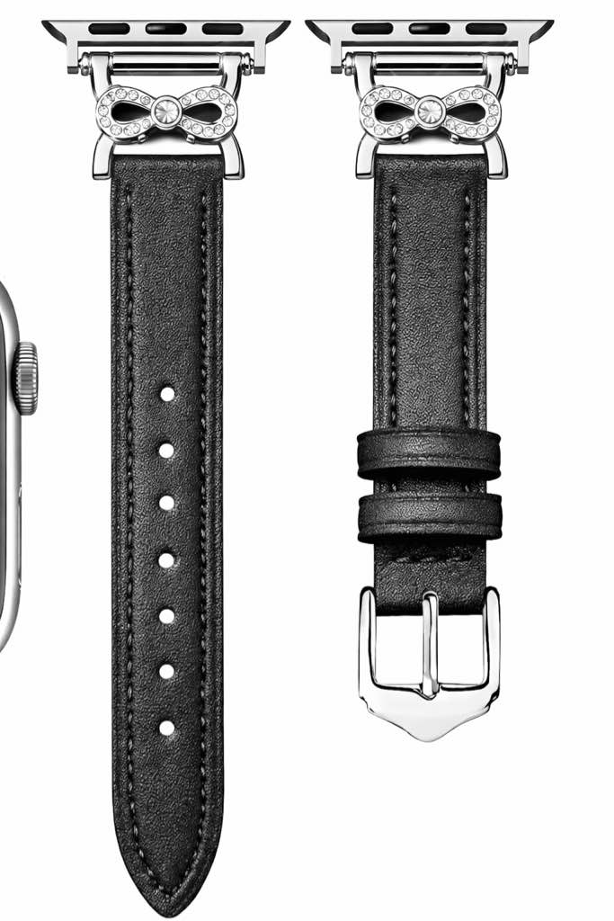 Condition photo showing New/Like New for Leather Band with Diamond Fits Apple Watch Bands for Women 46mm 45mm 44mm 42mm(Series 3 2 1) 49mm, Dressy Slim Soft iWatch Bands for Apple Watch Series 10 9 8 7 6 5 4 3 2 SE Ultra-Black