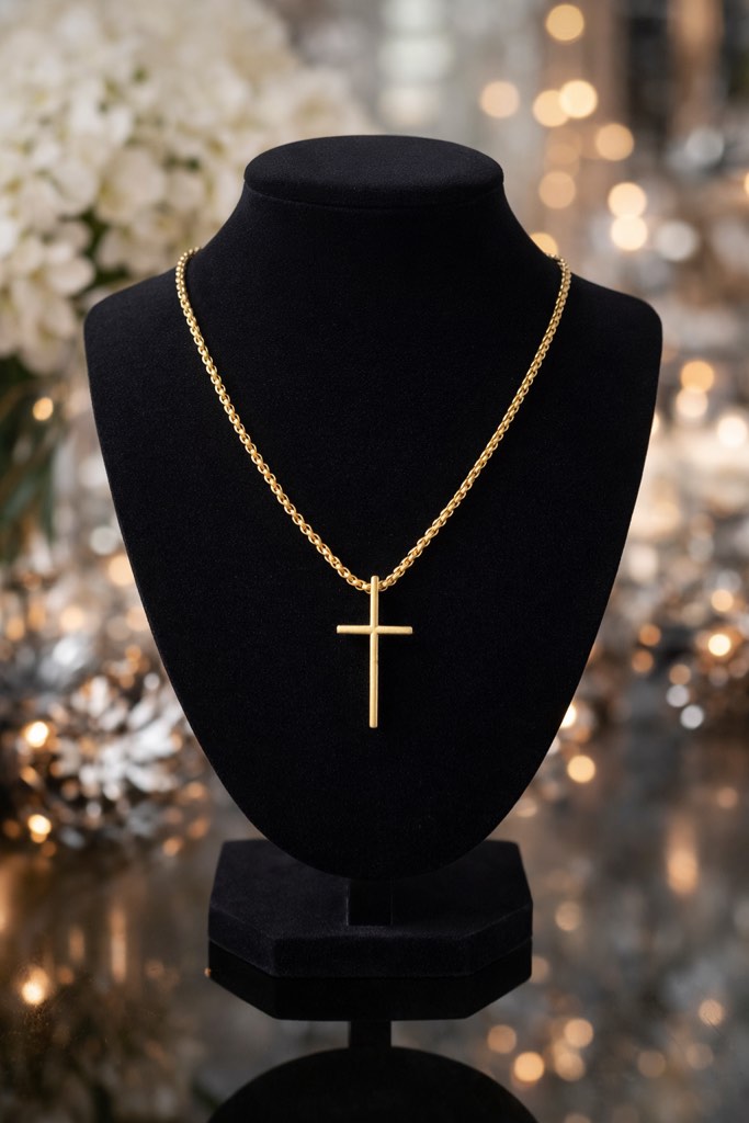 Condition photo showing New/Like New for Gorgeous 18K Gold Plated Cross Necklace 