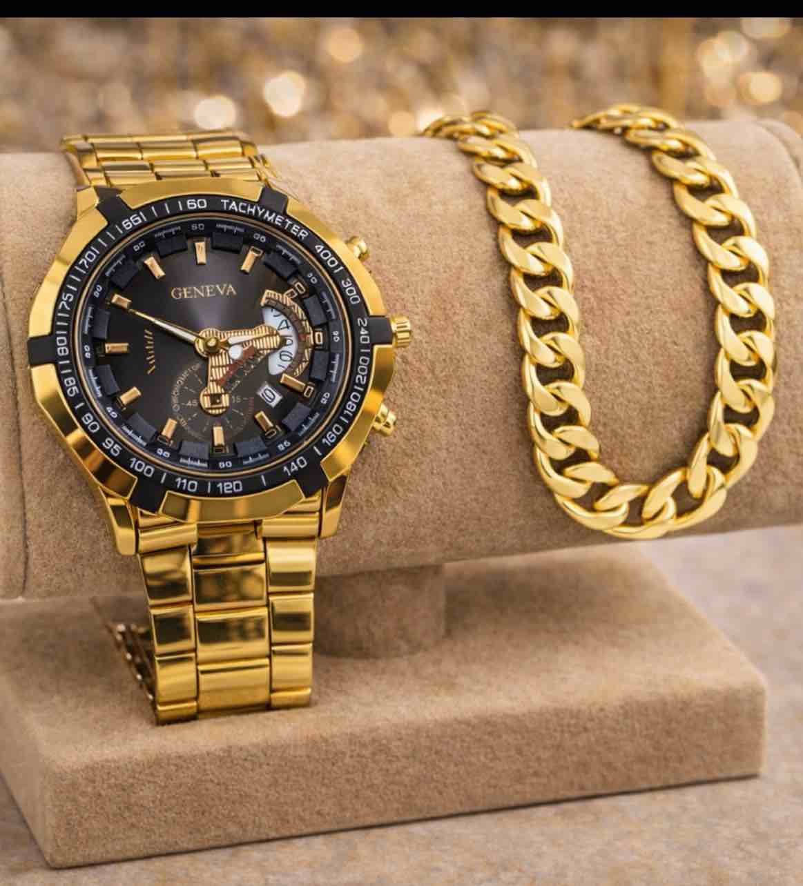 Condition photo showing New/Like New for Men’s Watch and Bracelet Set 