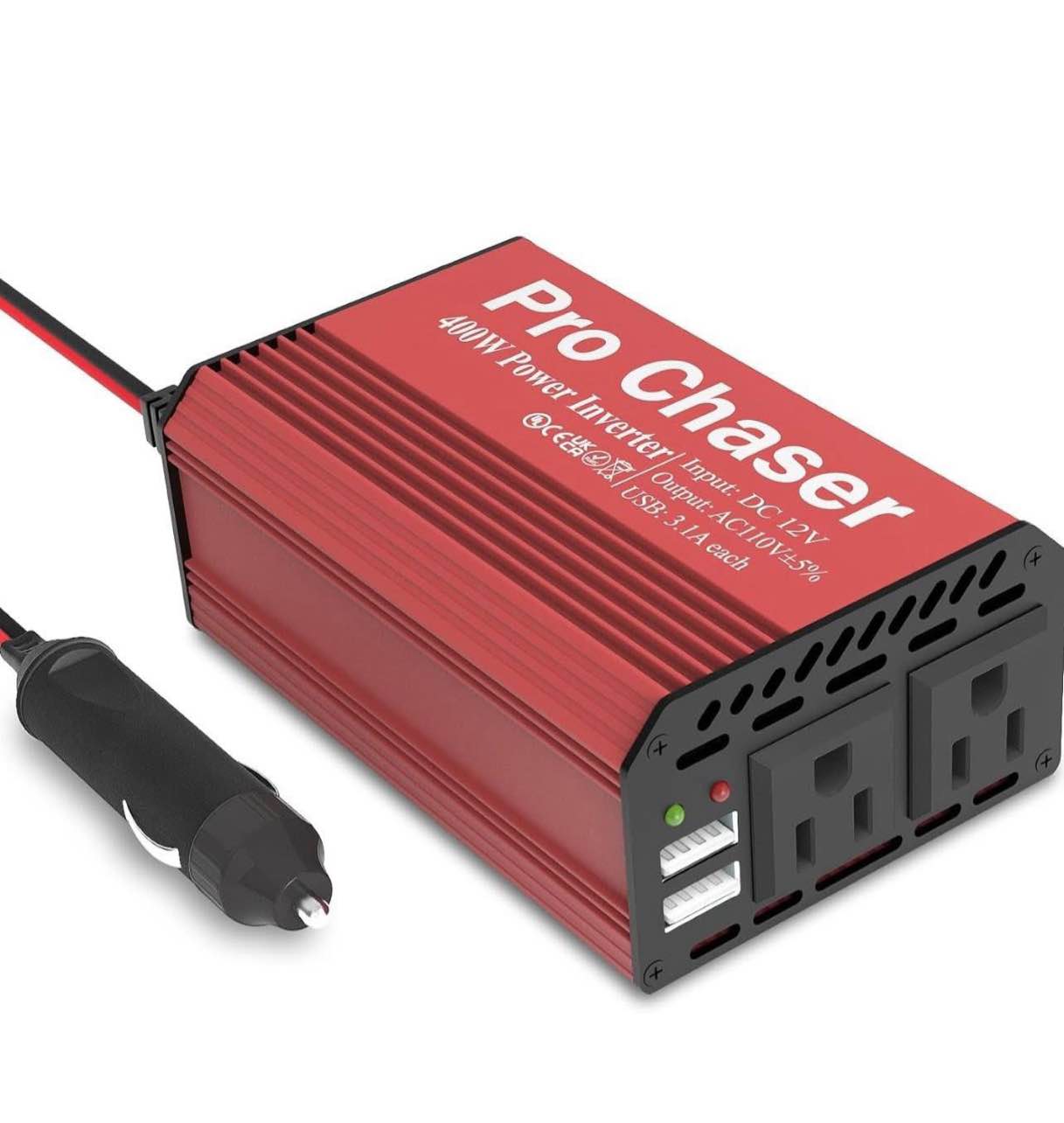 pro chaser 400w power inverters for vehicles - dc 12v to ac 110v car inverter converter, 6.2a dual usb charging ports, dual ac adapter for laptops air compressor