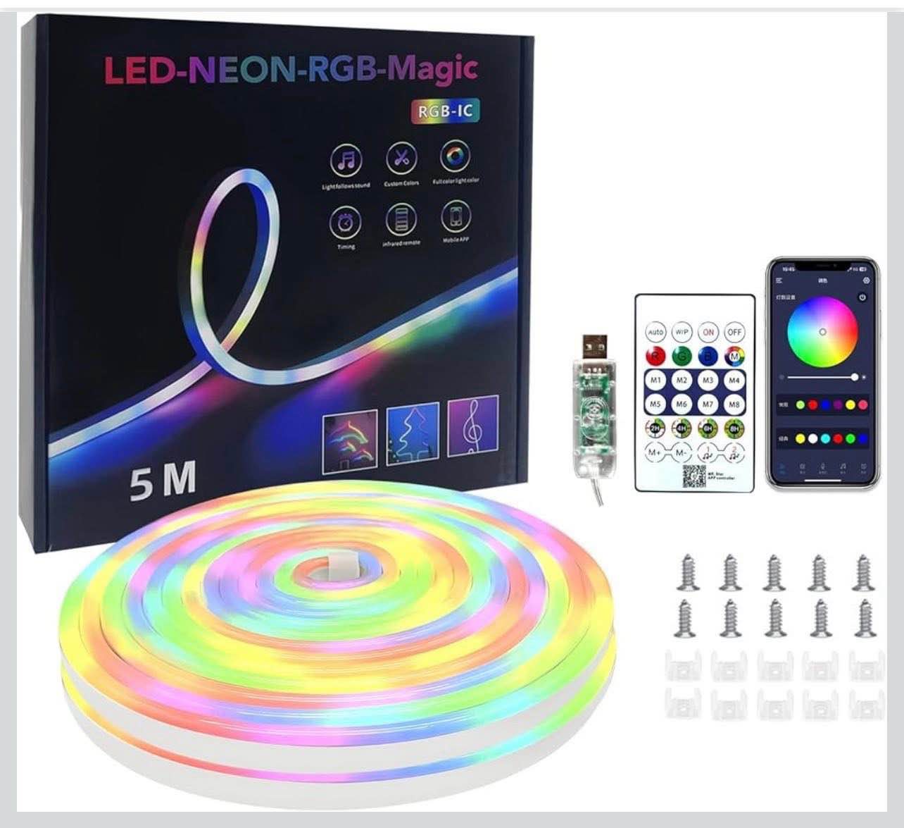 16.4ft neon rope lights,flexible led rope lights control with app/led strip lights - waterproof, bendable,