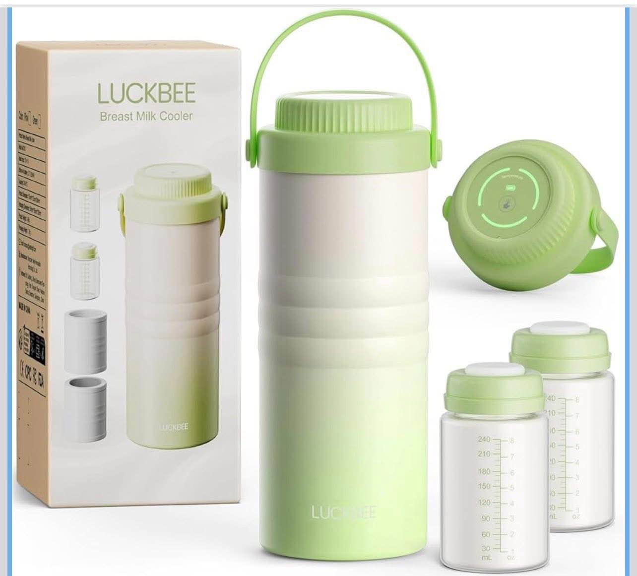 portable breastmilk cooler - 16oz breast milk cooler bottle with lcd temp display cooling up to 24 hours, breastmilk chiller with 2pcs milk storage bottles, breastfeeding essentials for baby