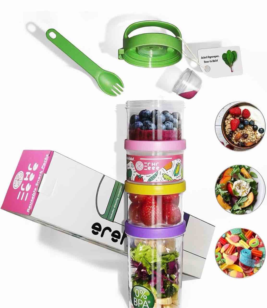 portable & airtight food storage containers | 4-piece stackable jars with twist-lock lids | 60 oz leak-proof bpa-free jars for snacks, formula & powder
