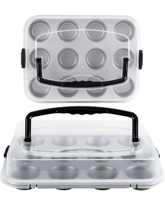 2-pack cupcake pan with lid, 12-cup nonstick muffin pan with handle – cupcake carrier for baking & transporting, perfect for party, holiday, gathering