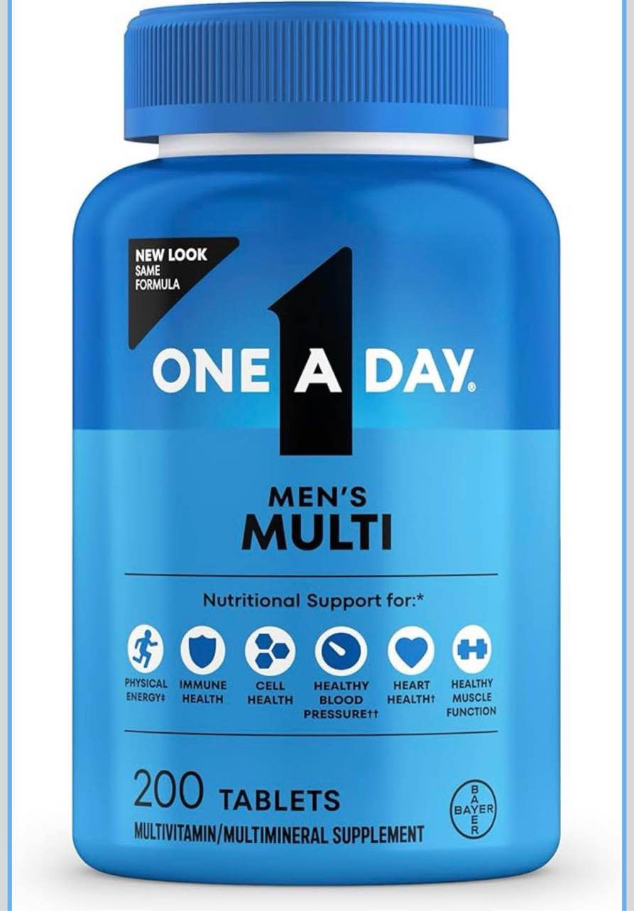 one a day men’s multivitamin, supplement tablet with vitamin a, vitamin c, vitamin d, vitamin e and zinc for immune health support, b12, calcium & more, 200 count (packaging may vary), pack of 1