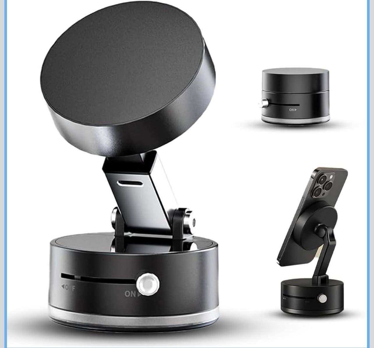 foldable magnetic phone holder – double-sided suction & strong magnet mount for all smartphones, hands-free stand for car, desk, mirror, gym & wall (black)