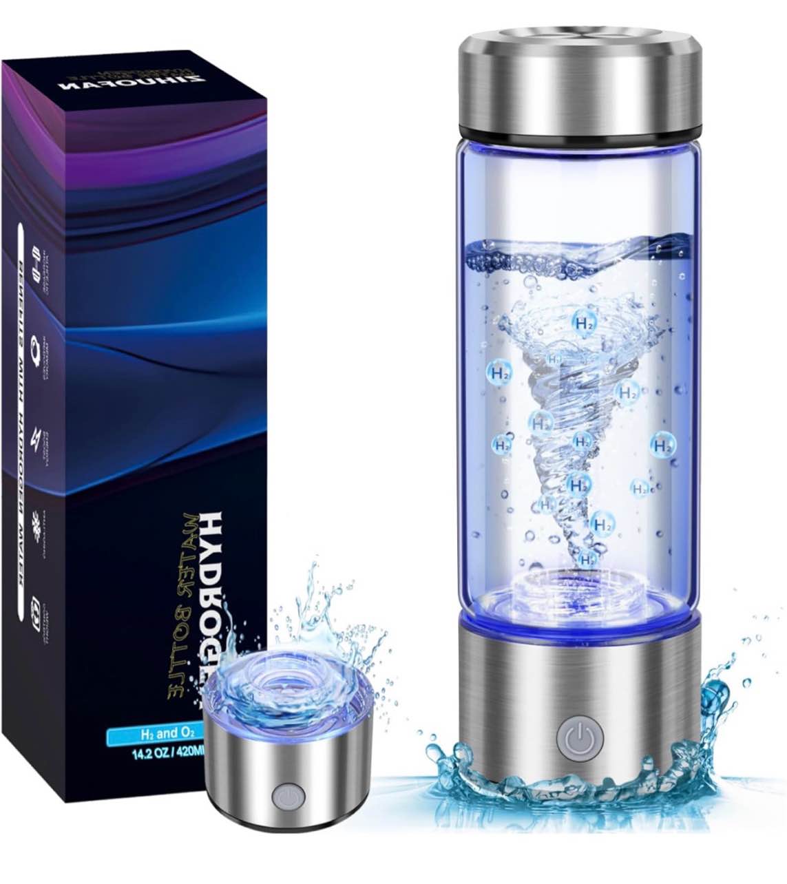 2025 New Hydrogen Water Generator Bottles, Portable Hydrogenated Water Bottle with SPE PEM Technology, 420ml Hydrogen Water Bottle Generator, Rechargeable Ionizer Machine for Home, Office, and Travel