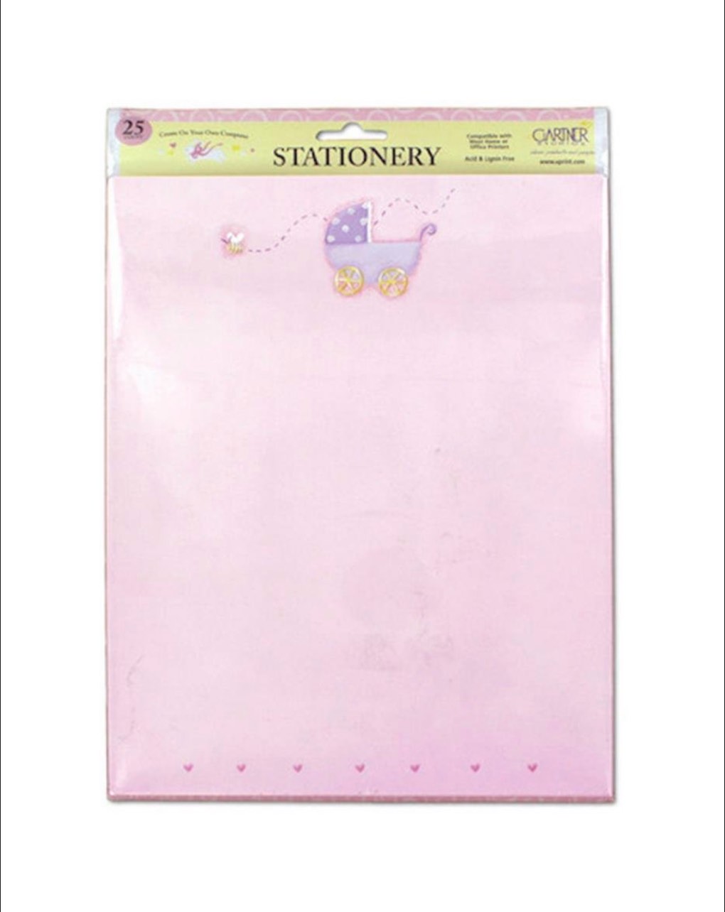 Condition photo showing New/Like New for 25 Pack Baby Carriage W/hearts Pink Stationery