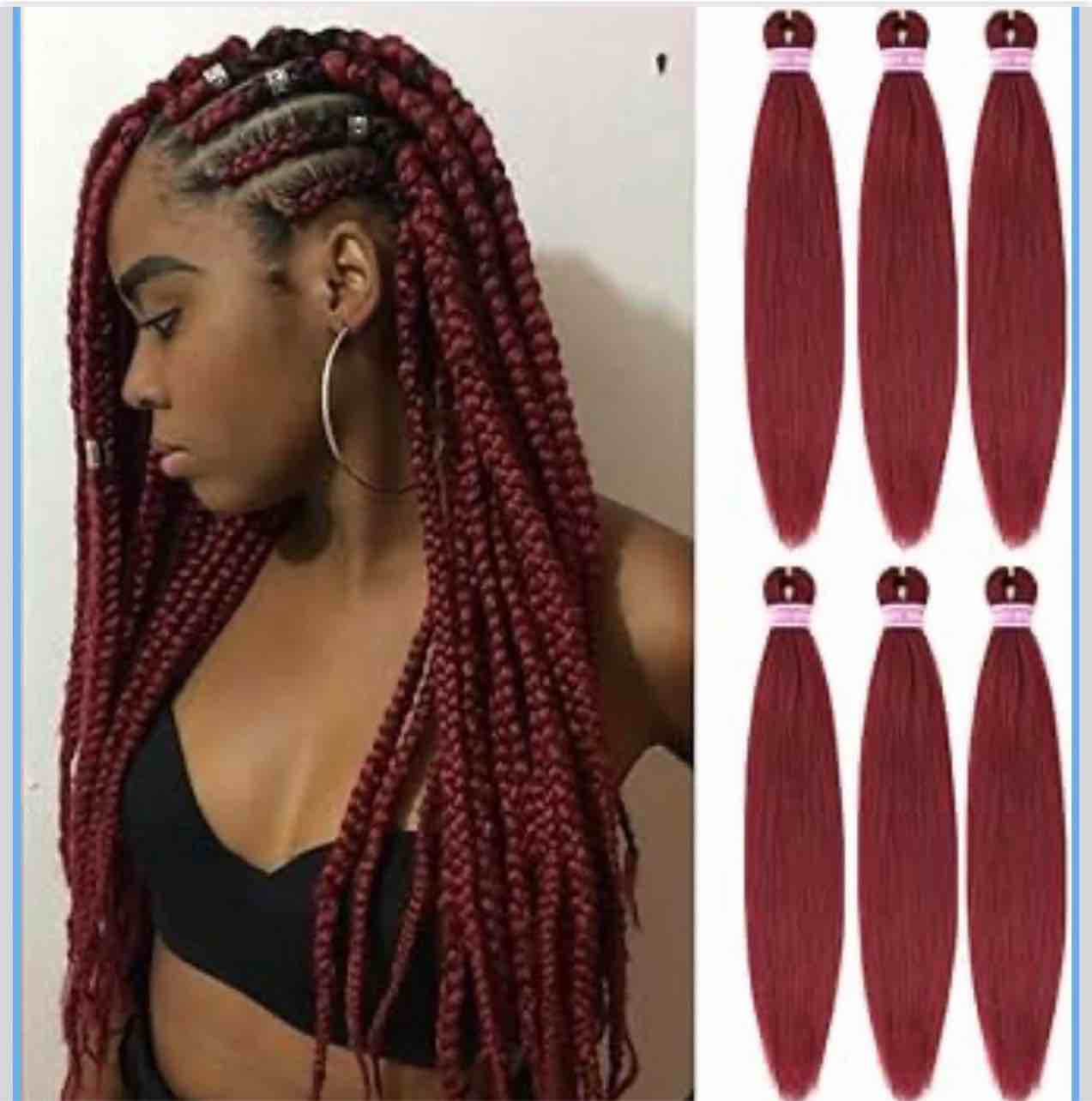 26 Inch Pre Stretched Braiding Hair 6Pcs/Packs Yaki Straight Braiding Hair Extensions for Braids Synthetic Hot Water Setting Twist Braiding Hair Pre Stretched(26" 6Pcs #Burgundy)