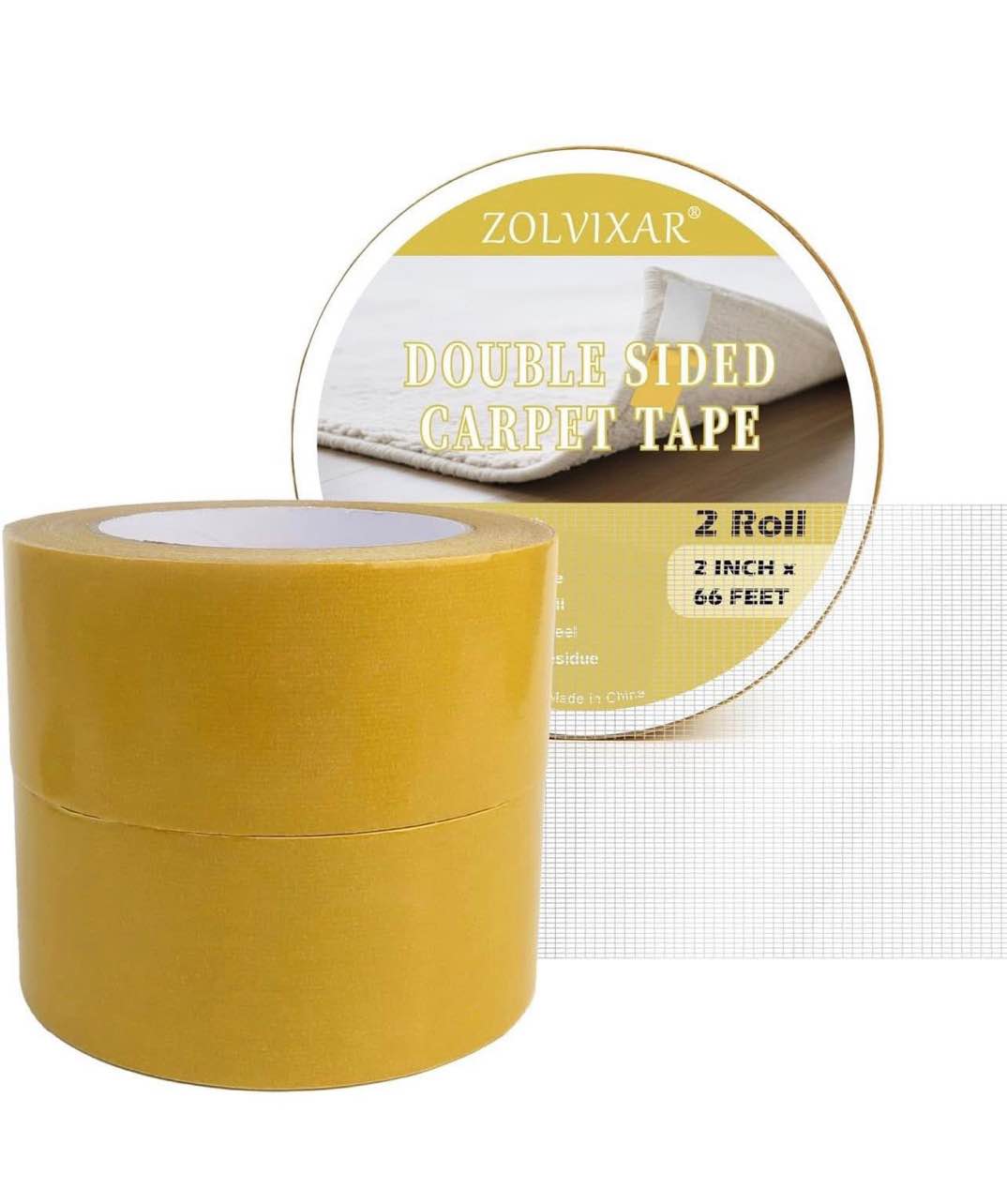 Rolls Double Sided Rug Tape to Fasten Area Rug 2 Inch x 66 Feet, Non Slip Rug Gripper Fabric Tape for Outdoor Carpet, Making DIY Crafts, Paste Photo