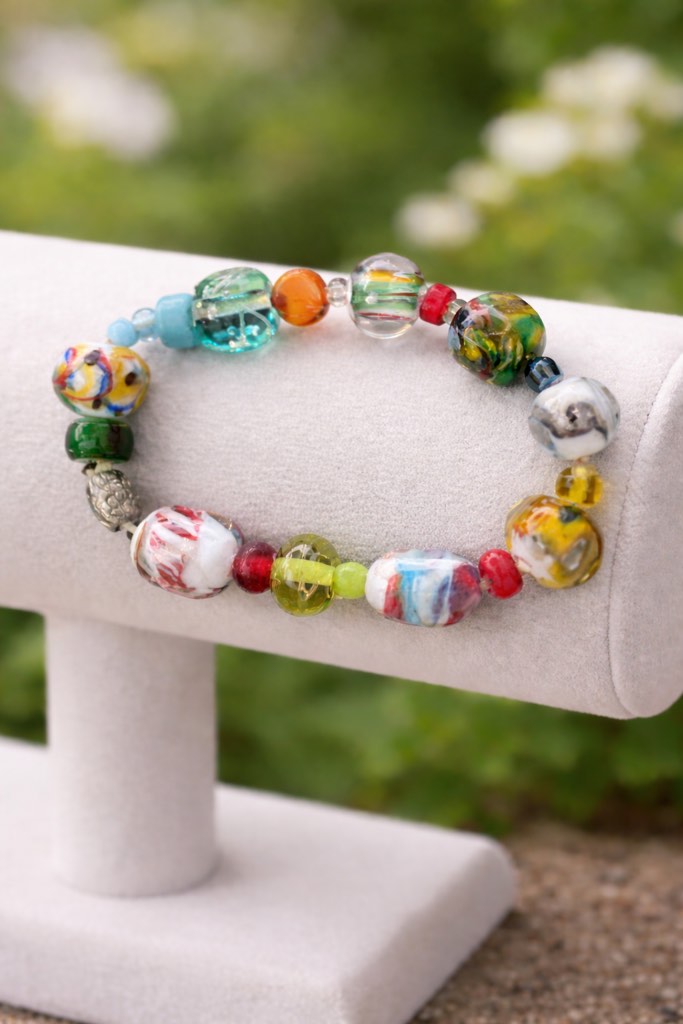 Condition photo showing New/Like New for Colorful Artisan Glass Beaded Bracelet 