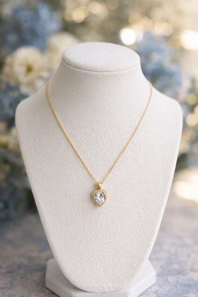 Condition photo showing New/Like New for Gorgeous 18K Gold Plated heart diamond necklace 