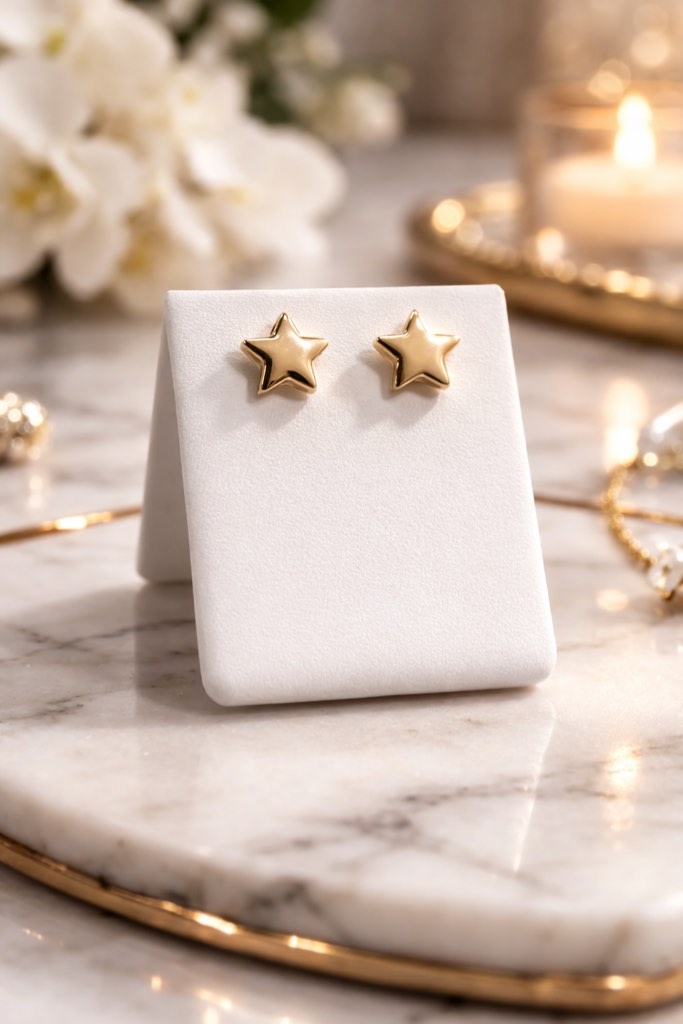 Condition photo showing New/Like New for Gorgeous 925 18K Gold Plated Star Earrings 