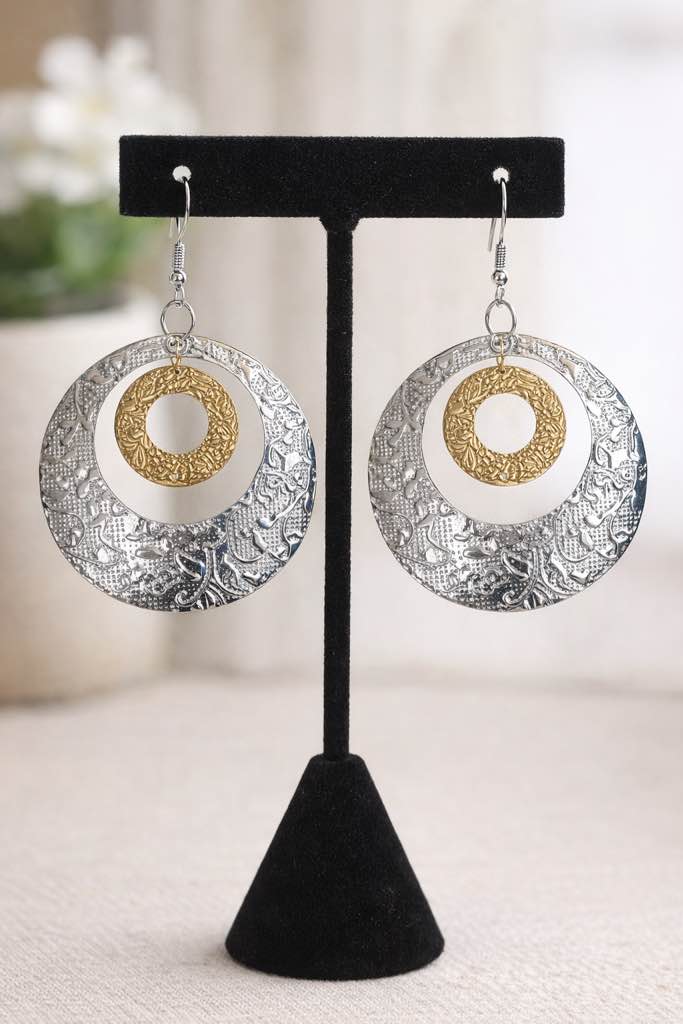 Elegant 925 silver plated two-tone dangle earrings