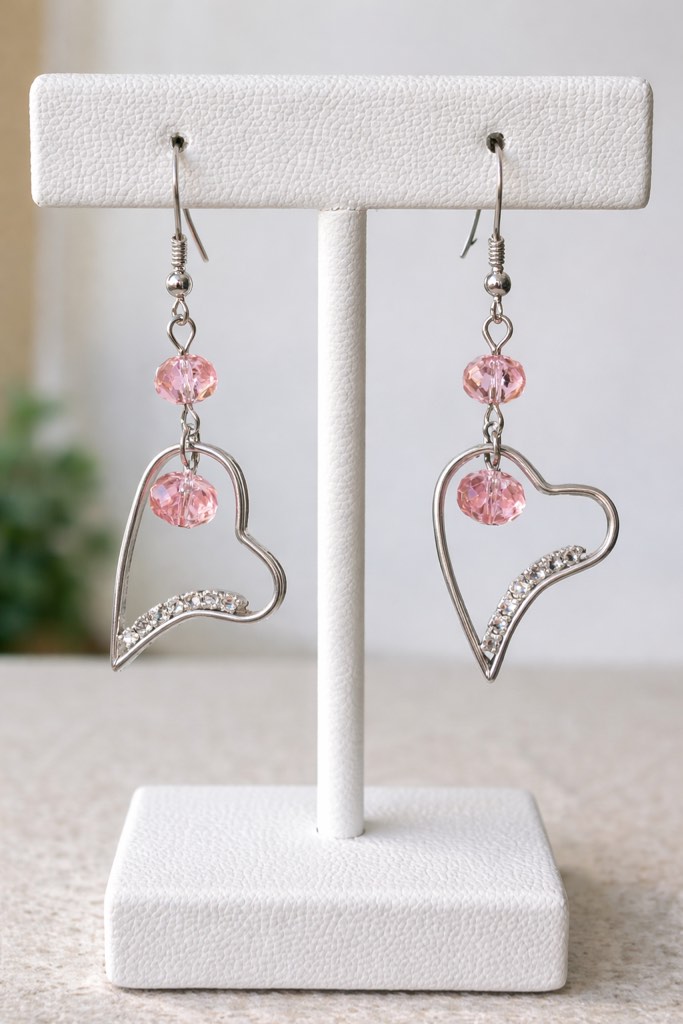 Elegant 925 silver plated silver-tone heart earrings with sparkling rhinestone