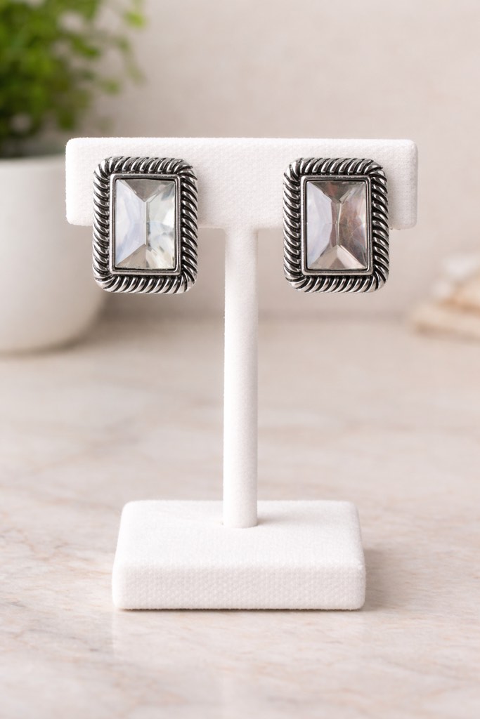 Elegant 925 silver plated vintage-style rectangular earrings