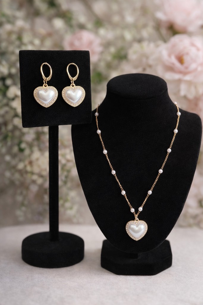 Beautiful 18k gold plated pearl necklace and earrings set 