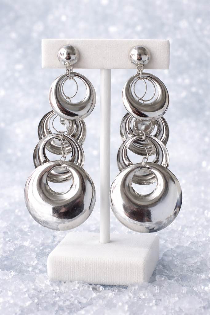 Bold 925 silver plated multi-hoop dangle earrings with a sleek, high-shine finish