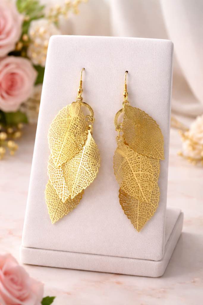 Elegant 18k gold plated leaf dangle earrings