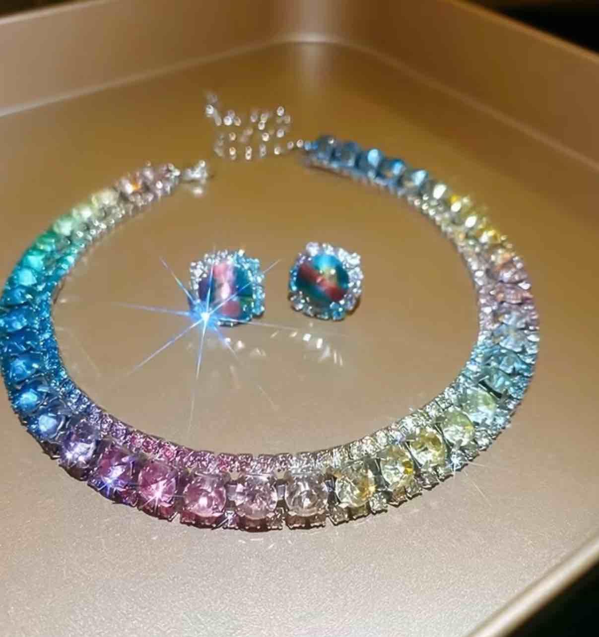 Elegant And Luxurious 925 silver plated Colored Earring Necklace Set,