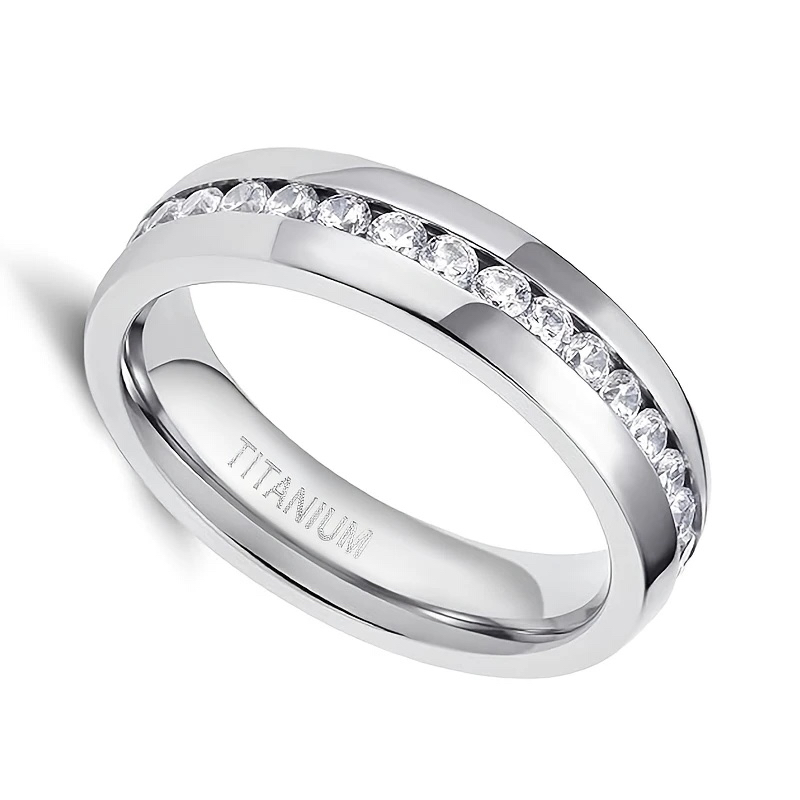 Sparkling Titanium White Sapphire Studded Ring Sz 9