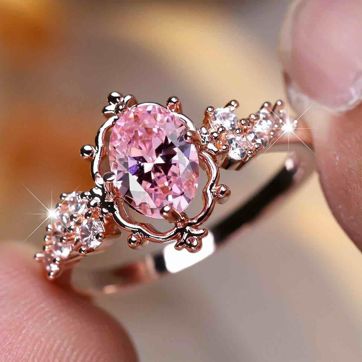 18K Rose Gold Pink Oval Sapphire Ring Sz 9
