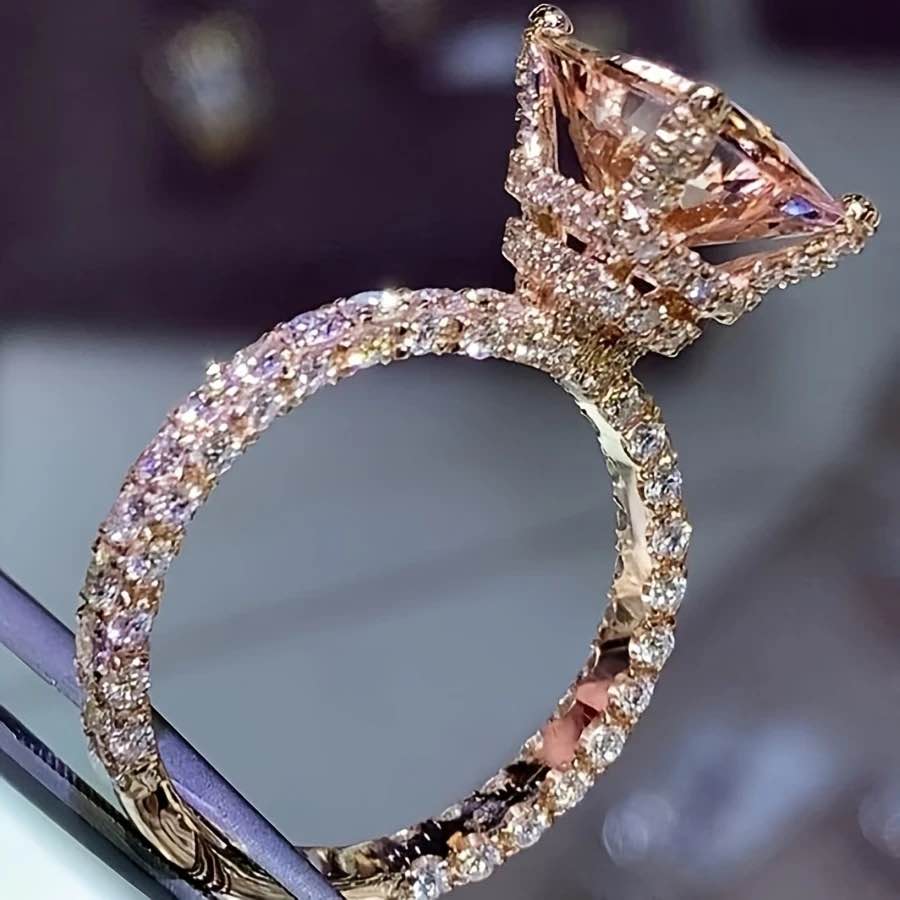 18K Rose Gold Pink Square Cut Sapphire Ring Sz 9