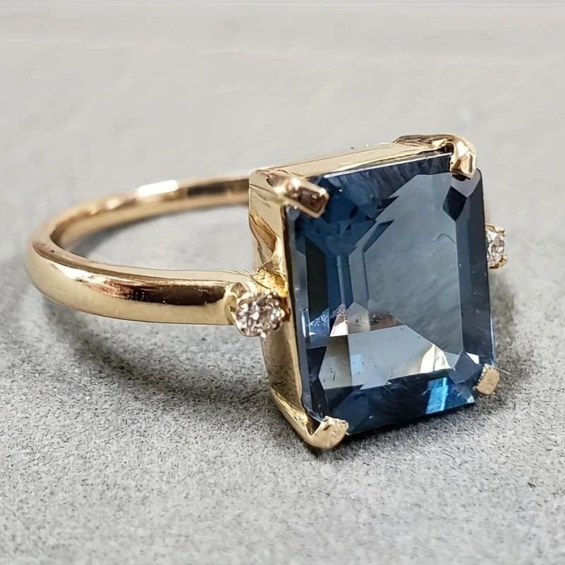 18K Gold Plated Deep Blue Sapphire Ring Sz 7