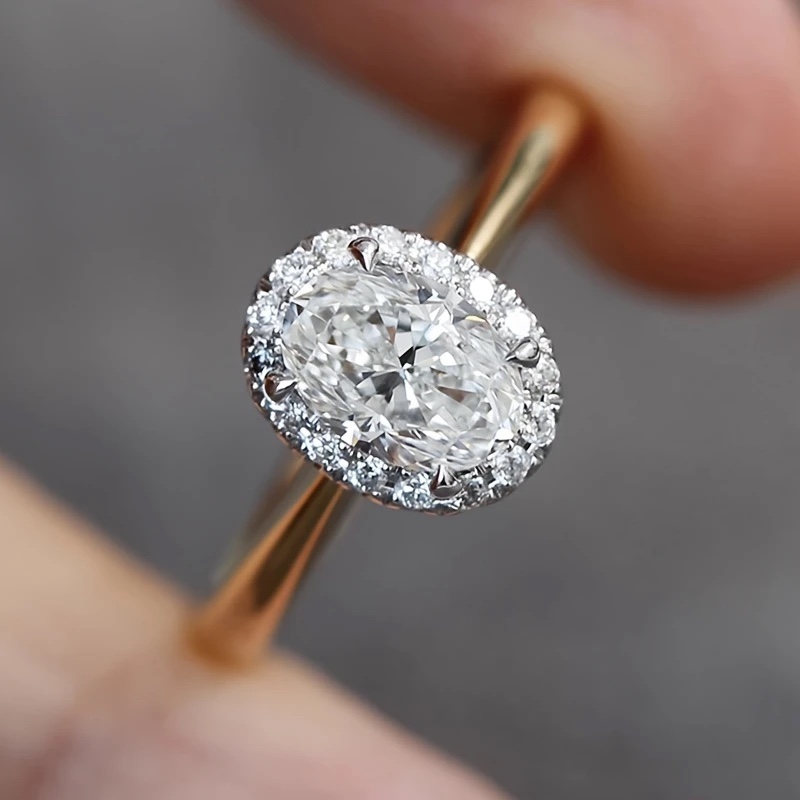 18K Gold Plated Oval White Sapphire Ring Sz 8