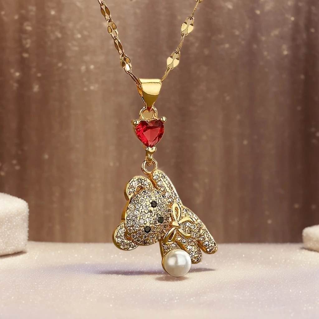 18K Gold Plated Teddy White Sapphire Necklace