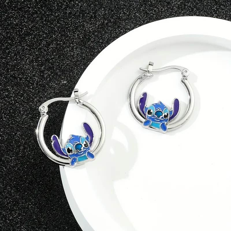 Sterling Silver Sapphire Disney’s Stitch Hoop Earrings