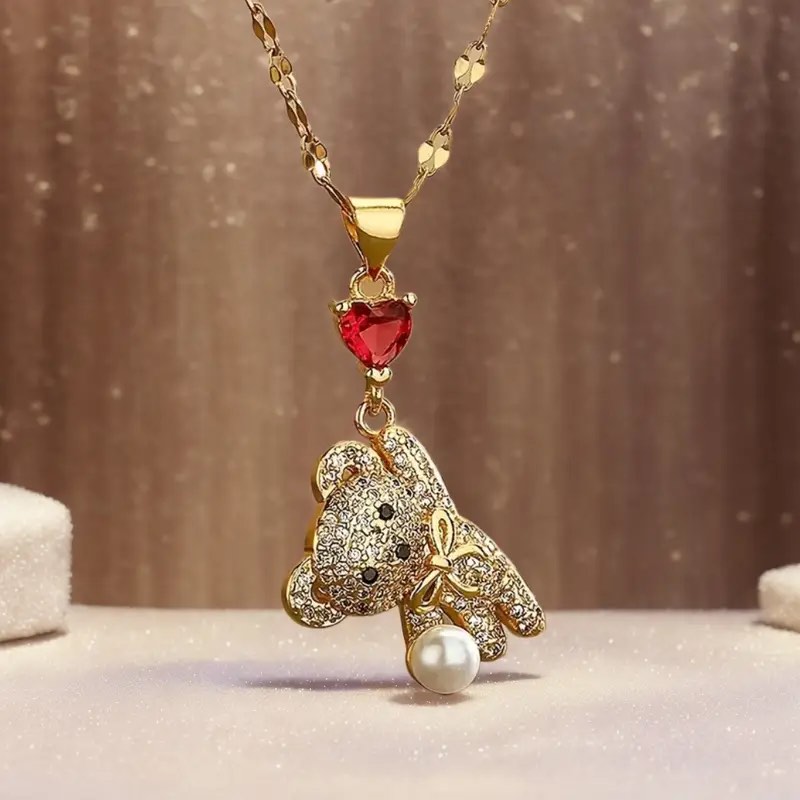 Gorgeous 18K Gold Plated Heart Teddy Necklace