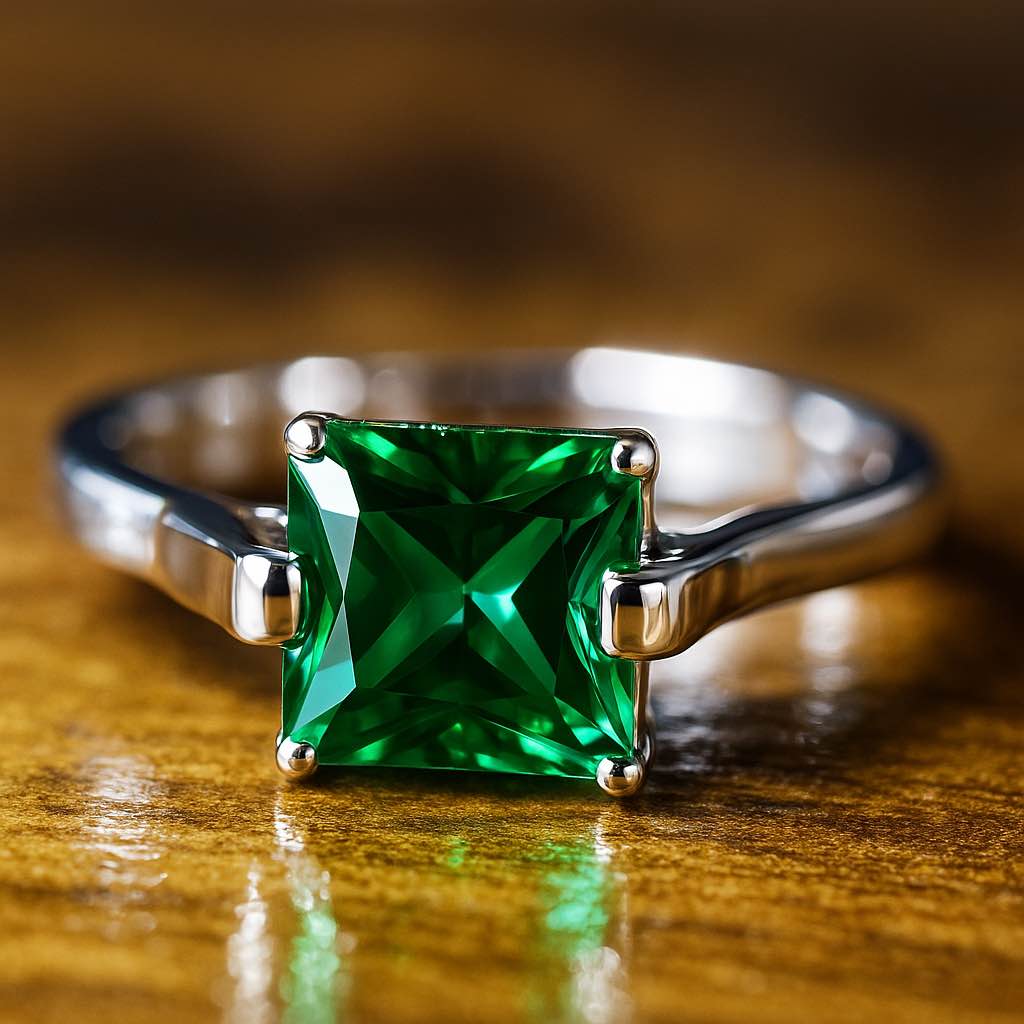 Beautiful Sterling Silver Square Cut Sapphire Ring Sz 7