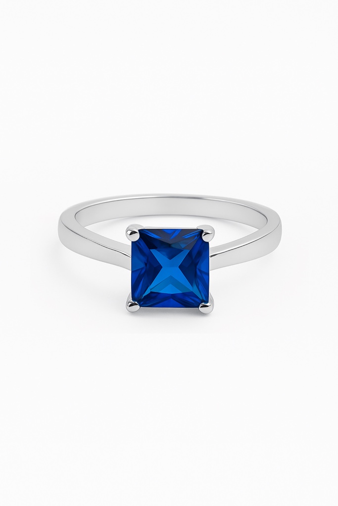 Beautiful 925 Silver Blue Sapphire Ring Sz 9