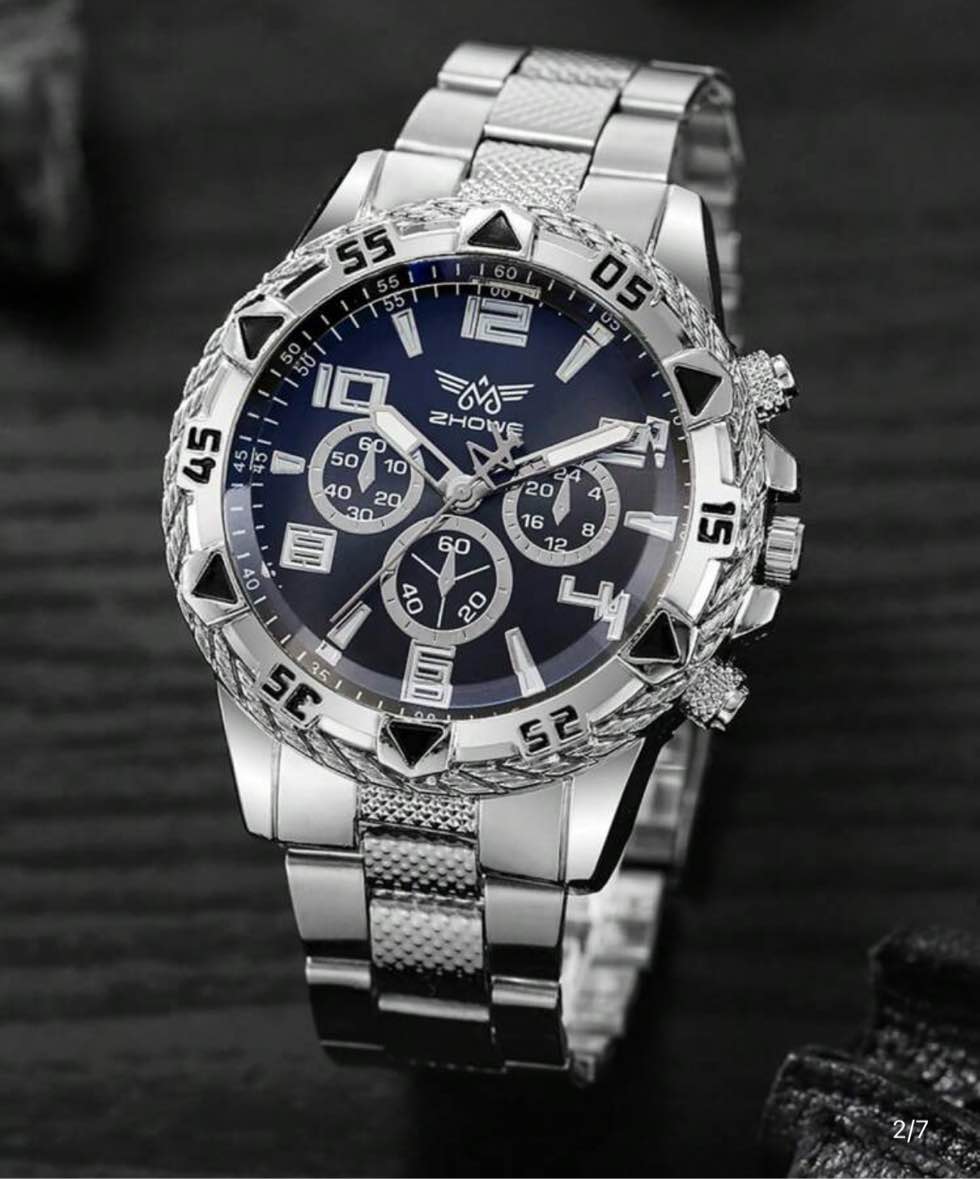 Luxury Sterling Silver Blue Face Mens Watch 