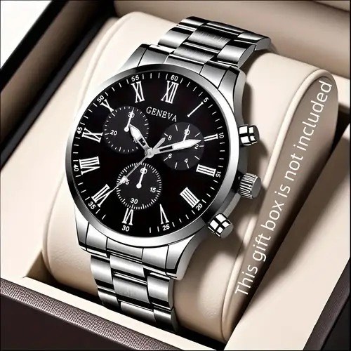 Luxury Silver Black Face Mens Watch