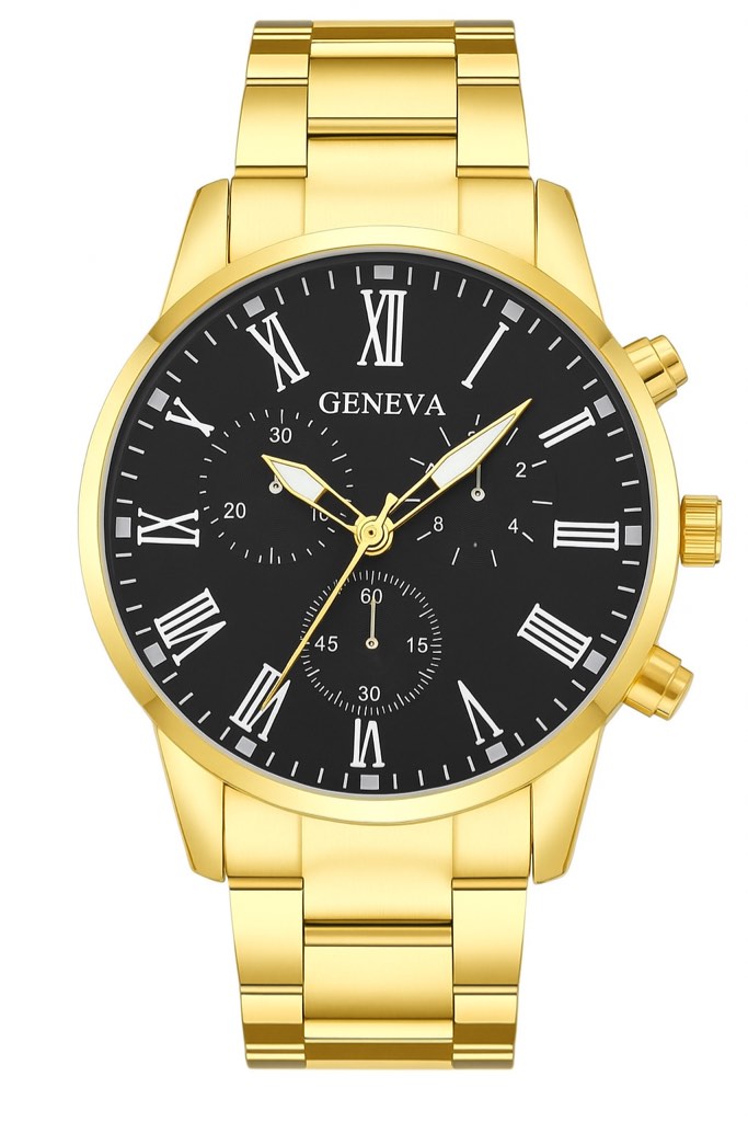 Luxury Gold Plated Black Face Mens Watch