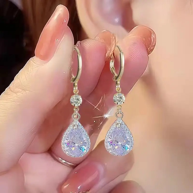 Beautiful 18K Gold Plated Sapphire Earrings 