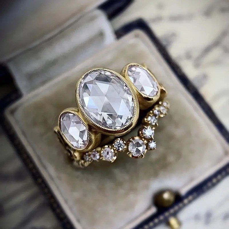 18K Gold Plated Sapphire Ring Set sz 9