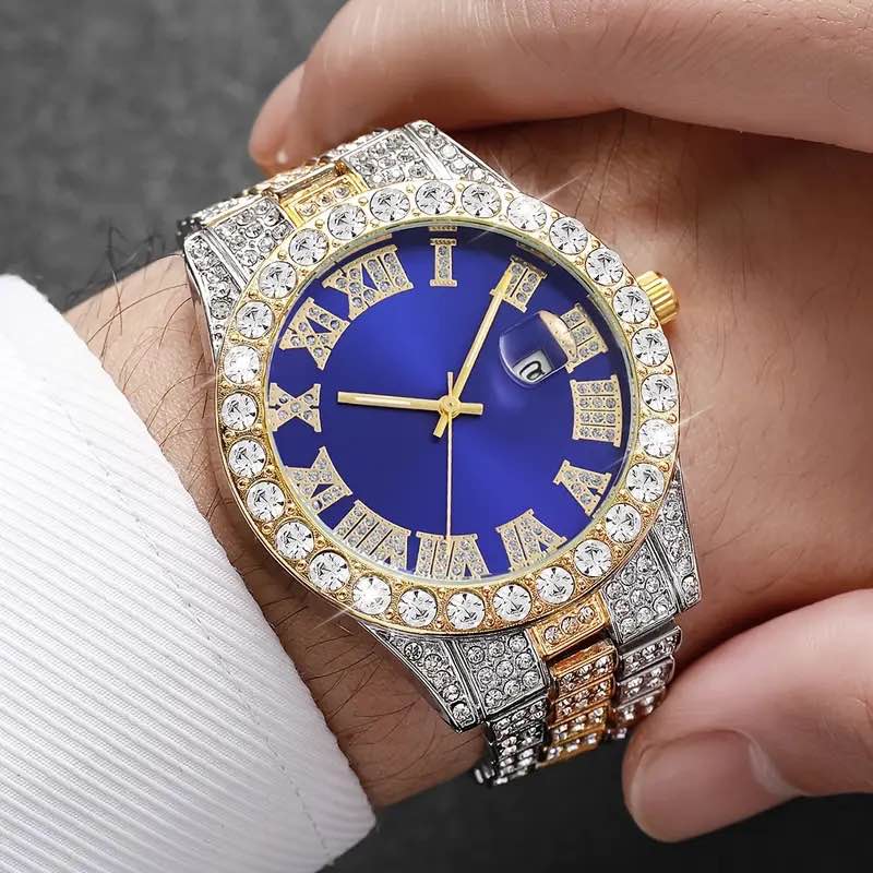 Luxury Sterling Silver Blue Face Mens Watch