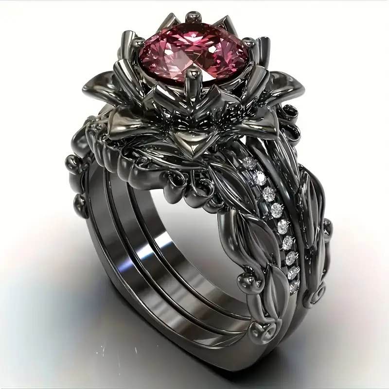 Platinum Onyx Ruby Ring Sz 9