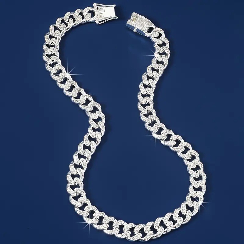 925 Silver Sapphire Cuban Link Necklace 