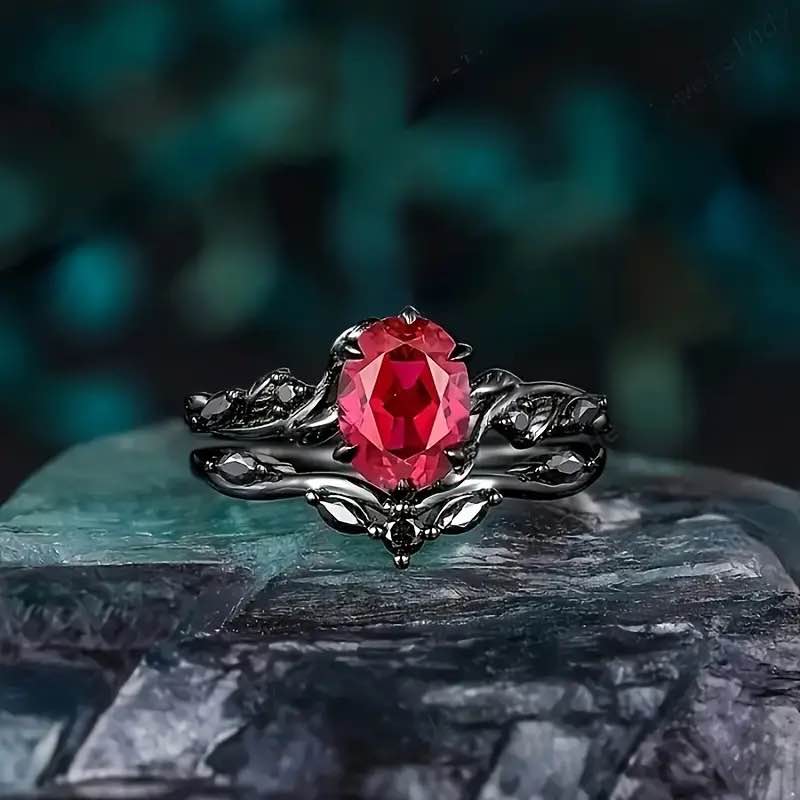  Black Tungsten Red Onyx Ring Sz 9
