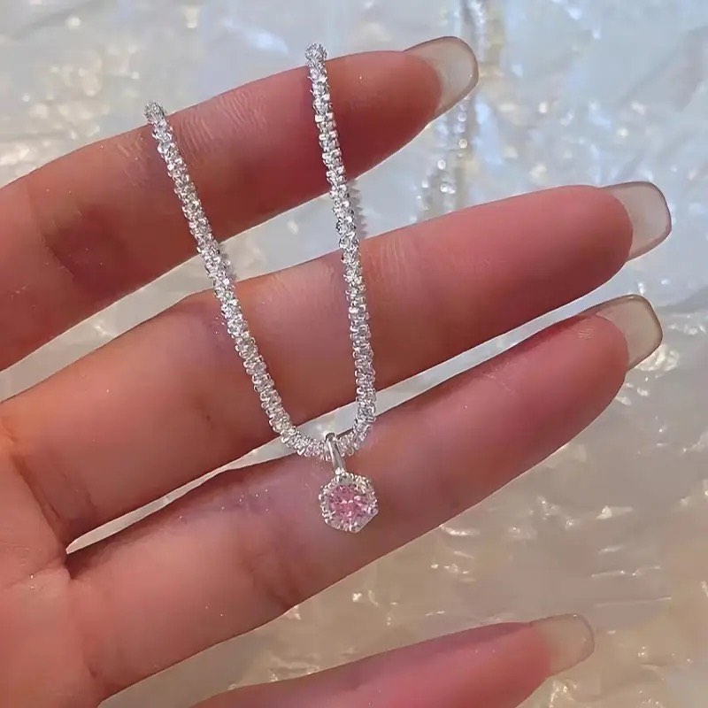 Sterling Silver Pink Sapphire Necklace 