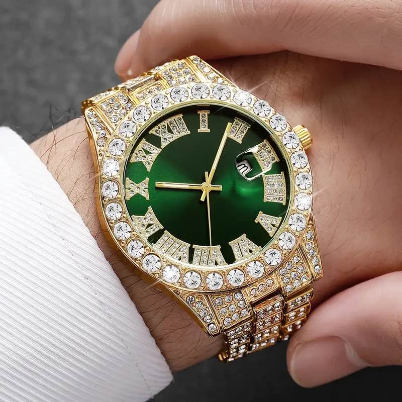 Luxury Gold Plated Green Face Men’s Watch