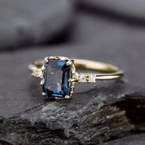 18K Gold Plated Blue Sapphire Ring – Size 9