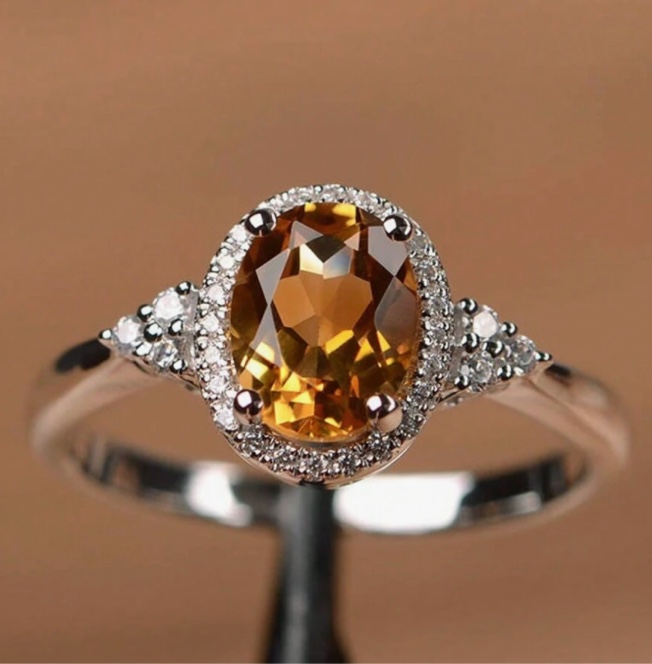 Sterling Silver Amber Ring Size 9